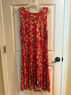 VENUS Pink and Orange Retro Swirl Sleeveless Midi Dress NWOT